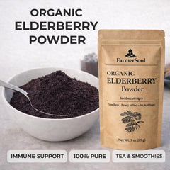 Organic Elderberry Powder - Fine Milled, Seedless Sambucus Nigra, Herbal Tea & Syrup Ingredient, Immune Support