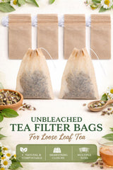 Unbleached Tea Filter Bags Natural Drawstring Infusers for Loose Leaf Tea