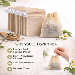 Unbleached Tea Filter Bags Natural Drawstring Infusers for Loose Leaf Tea