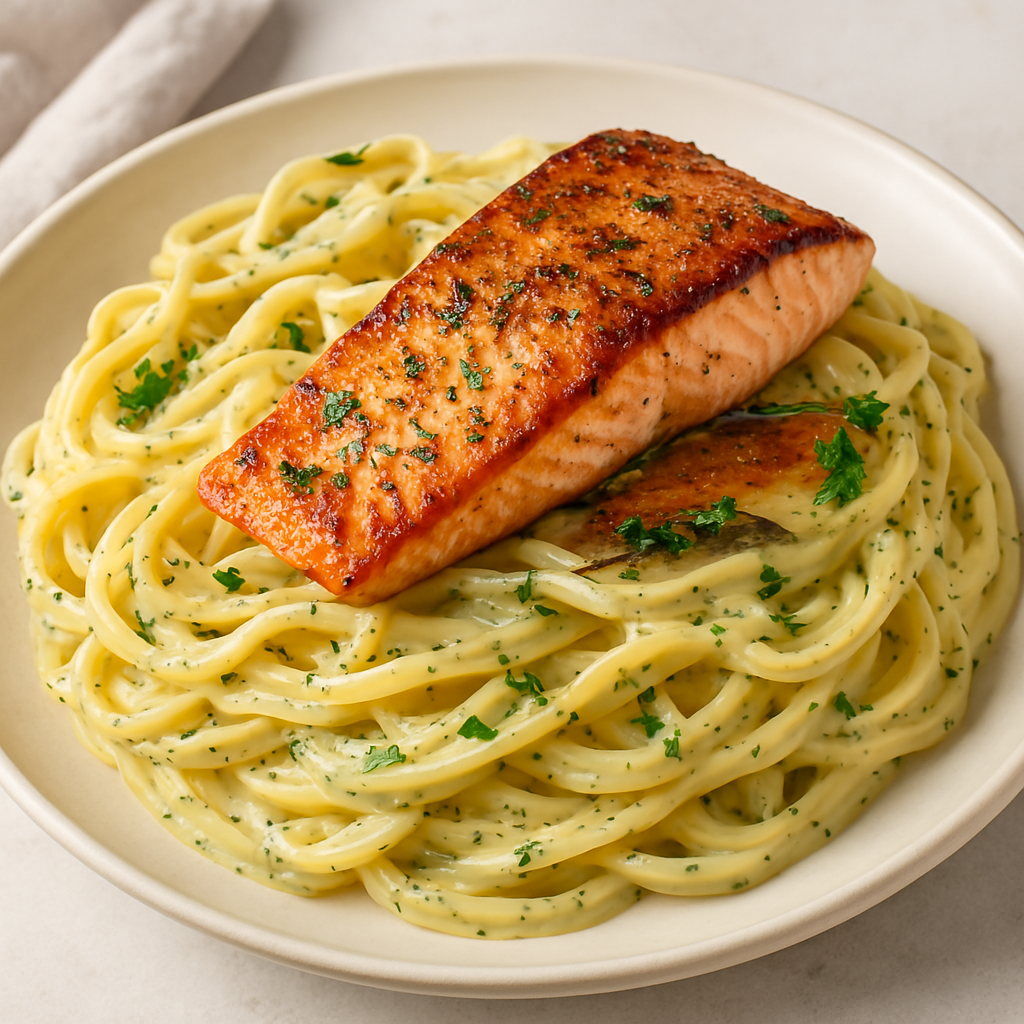 Creamy Dill and Lemon Pasta with Seared Salmon