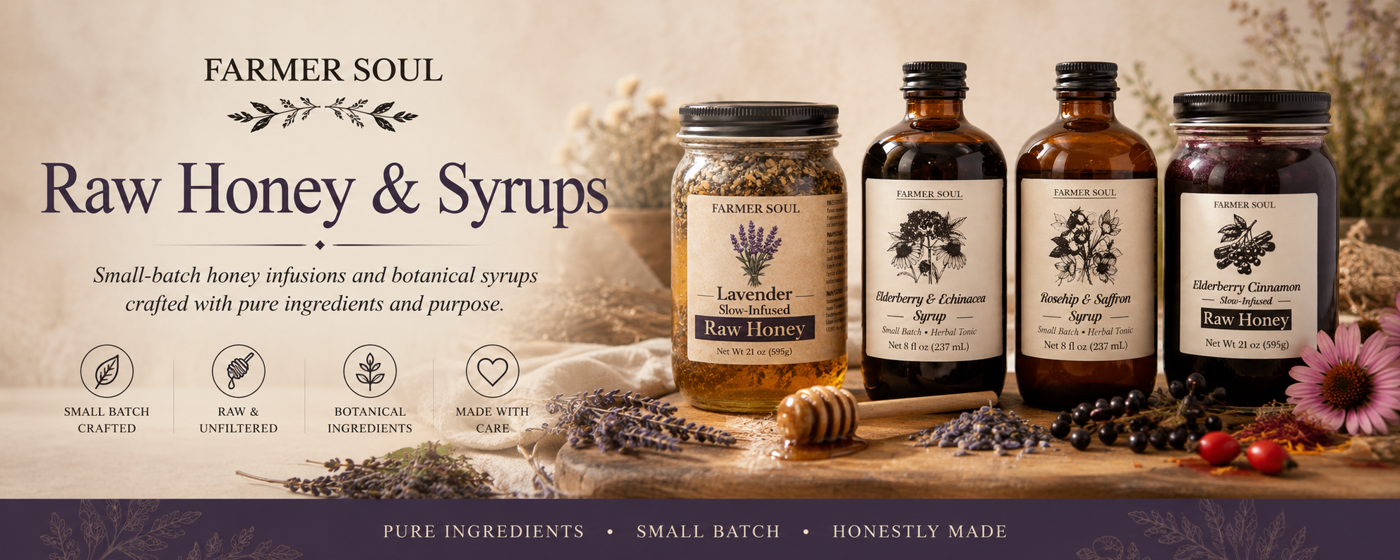 Raw Honey & Syrups | Small-Batch Botanical Honey & Elderberry Syrups