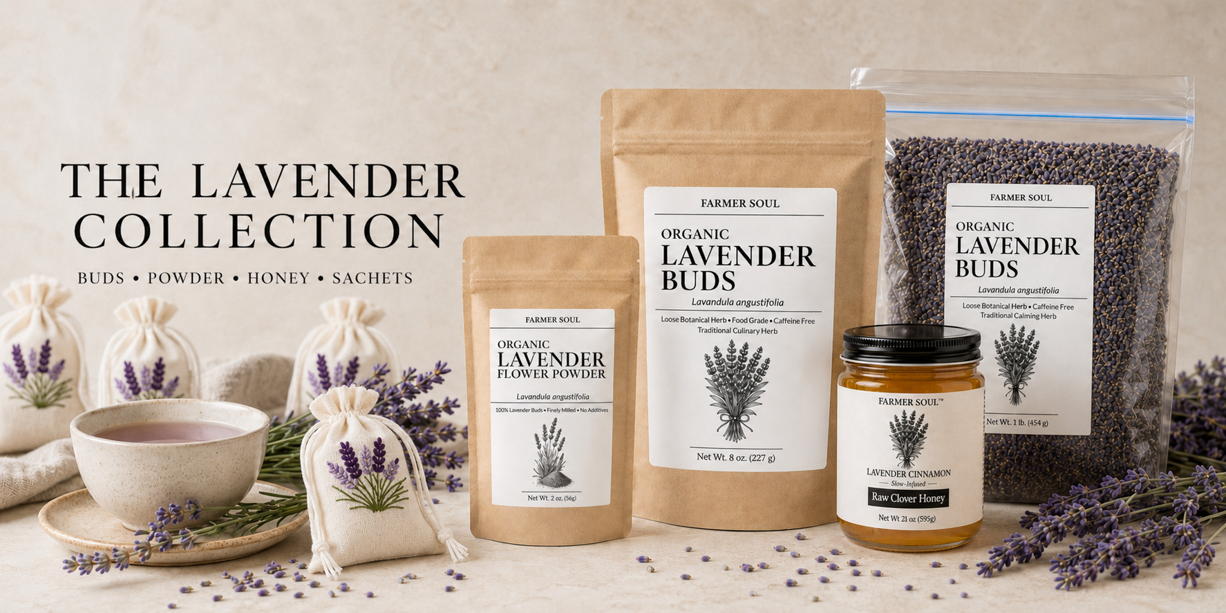 Organic culinary lavender buds for tea, baking and sachets from Farmer Soul