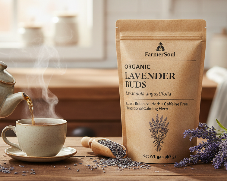 Lavender tea brewed from loose dried lavender buds