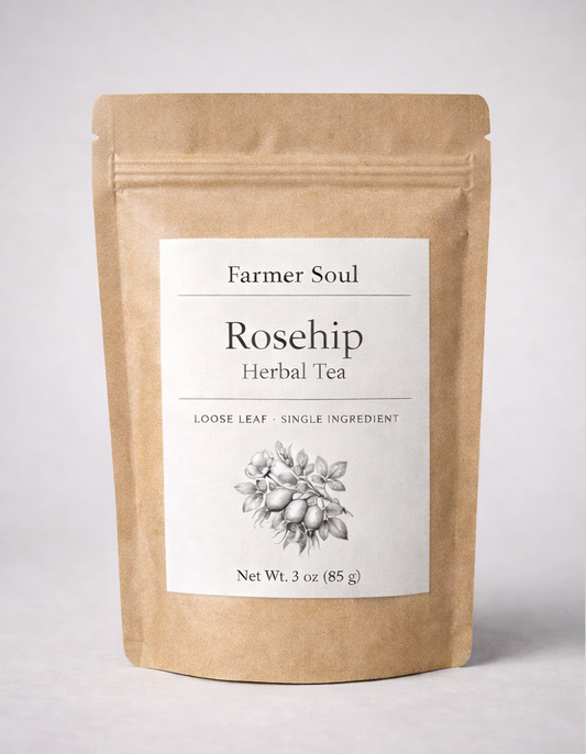 "Farmer Soul' herbal tea on a light gray background