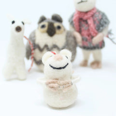Felt Wool Christmas Ornament - Mouse on Sled Collection (7pcs)