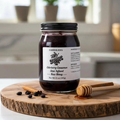 Raw Infused Honey Elderberry Cinnamon 21oz Heavy Pour 16oz Jar 21 Day Process