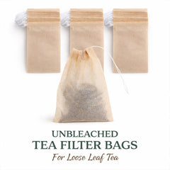 Unbleached Tea Filter Bags  Natural Drawstring Infusers for Loose Leaf Tea