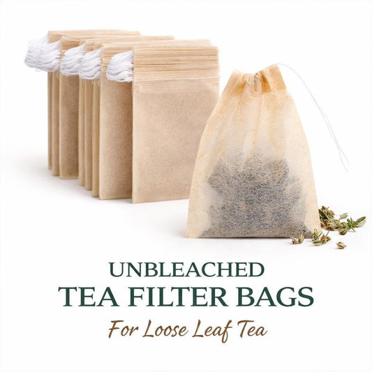 Unbleached Tea Filter Bags  Natural Drawstring Infusers for Loose Leaf Tea
