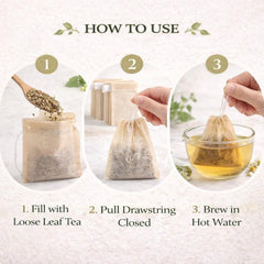Unbleached Tea Filter Bags  Natural Drawstring Infusers for Loose Leaf Tea