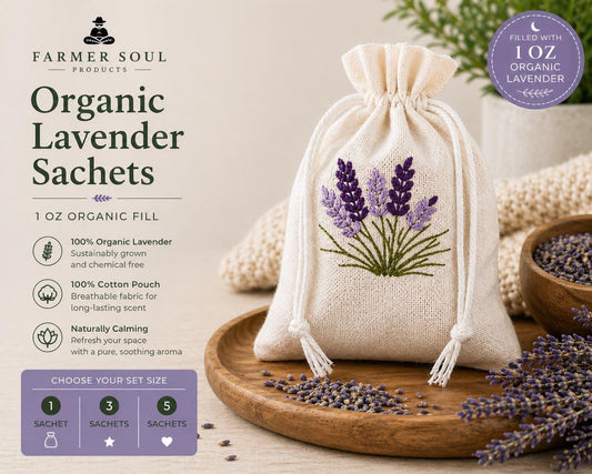 Organic Lavender Sachets – 1 oz Cotton Pouches for Closets, Drawers & Natural Freshening