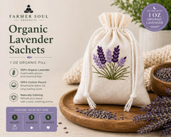 Organic Lavender Sachets  1 oz Cotton Pouches, Embroidered Natural Freshener