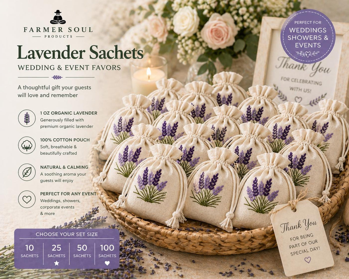 Lavender Sachet Wedding Favors – Organic 1 oz Lavender Bags for Bridal Showers, Baby Showers & Event Guest Gifts